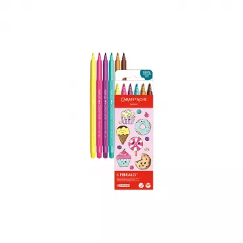 CARAN D'ACHE Fibralo Kawaii Candy flomasteriai, 6 dalių rinkinys, vandeniniai, vandenyje tirpūs dažai, naudojimui sausai arba šlapiai (185.802)
