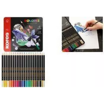 Kores KOLORES SELECTION trikampiai spalvoti pieštukai, 24 skirtingų spalvų, liepmedžio mediena, visiškai suklijuotas švinas, atsparūs lūžimui, ergonomiški BB93325