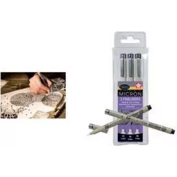 SAKURA Pigma Micron plonasnukiai rašikliai, rinkinys, 3 juodi rašikliai (0,20, 0,25, 0,35 mm), atsparūs vandeniui ir neblunkantys pigmentiniai rašalai, archyvinės kokybės XSDK3FD