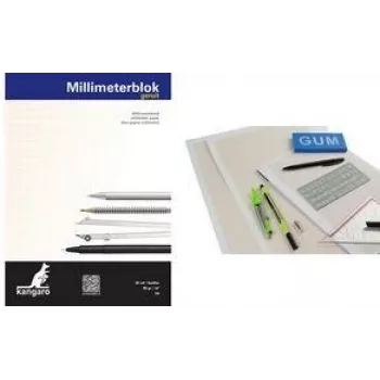Kangaro milimetrinio popieriaus blokas A3, 80 g/m², 25 lapai, baltas/oranžinis 1 mm tinklelis (K-5595)