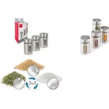 Metaltex Shake Line prieskonių barstytuvų rinkinys, 3 dalių, stikliniai su nerūdijančio plieno ir plastiko sukamaisiais dangteliais, 100 ml kiekvienas 259851000