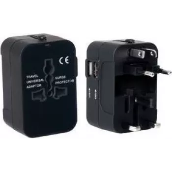 PAVO universalus kelioninis adapteris su USB įkrovimu (US/AU/EU/UK), juodas 8025329
