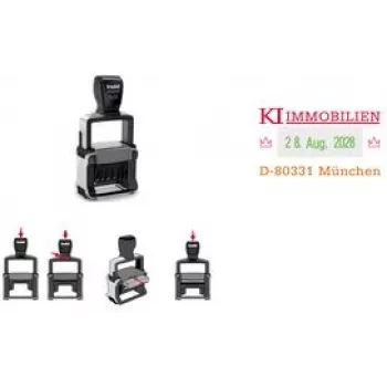 Trodat Professional 4.0 5430 savaiminio spausdinimo datos spaudas su individualaus teksto plokštelės kuponu, 3 eilutės, 49x28 mm, juodas 121362