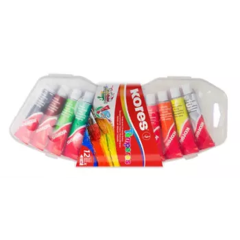 Kores temperos dažų rinkinys, 12 didelio pigmento spalvų 12 ml aliuminio tūbelėse, maišomi, plastikinis dėklas FF72412