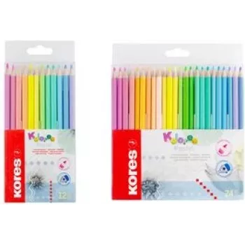 Kores Kolores Pastel trikampiai spalvoti pieštukai, 12 įvairių pastelinių spalvų, 3 mm šerdis, didelis pigmentuotumas, kartoninė dėžutė BB93311