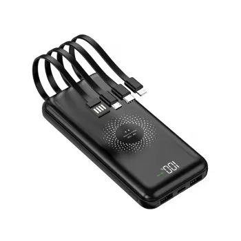 MRDISC PB-LEOsmart 10000mAh belaidis maitinimo blokas su integruotais kabeliais, PD22.5W greitasis įkrovimas, 15W belaidė išvestis, juodas