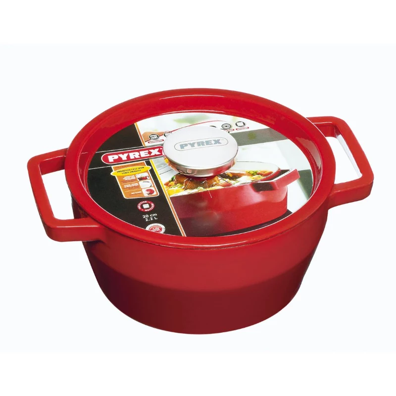 Pyrex ketaus apvalus troškinio indas 2,2 l Ø20 cm raudonas