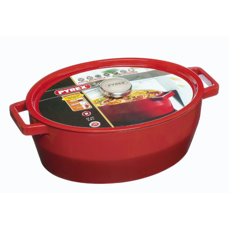 Pyrex ketaus ovali troškinimo forma 5,8 l raudona 33x25 cm