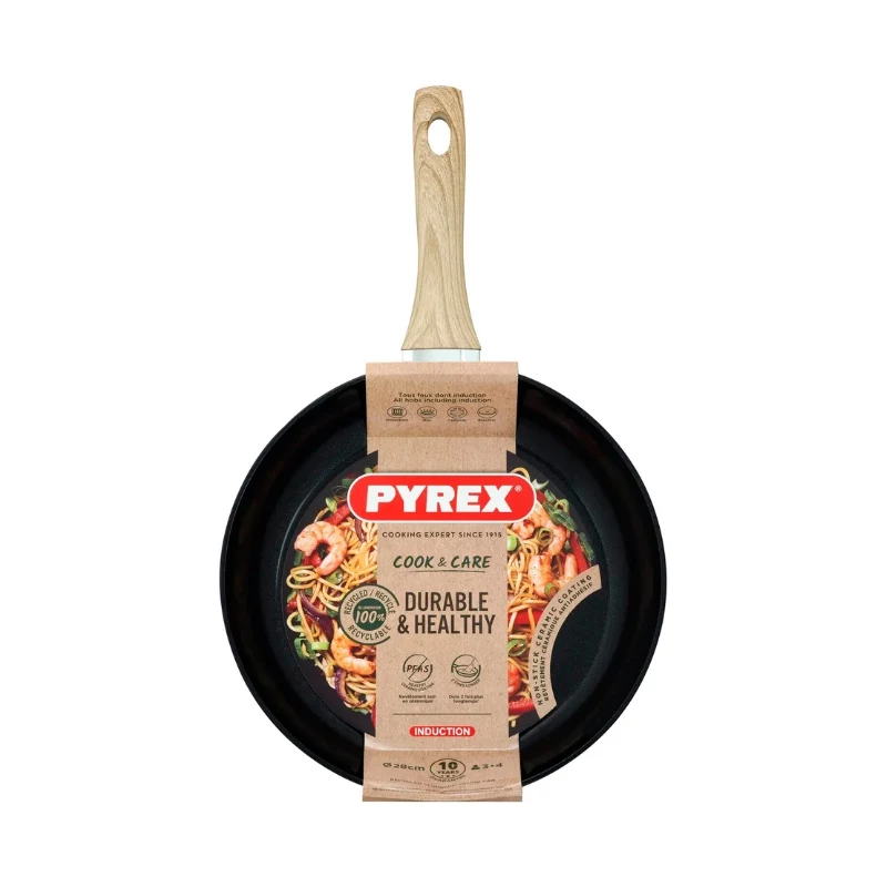 PYREX Panna Cook&Care Ø28cm keptuvė, aliuminis, Titanium 2X neprideganti danga, Thermo-Signal, indukcinė, juoda