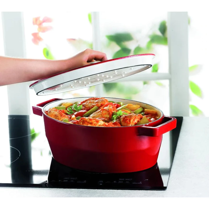 Pyrex ketaus ovali troškinimo forma 3,8L raudona 29x21cm