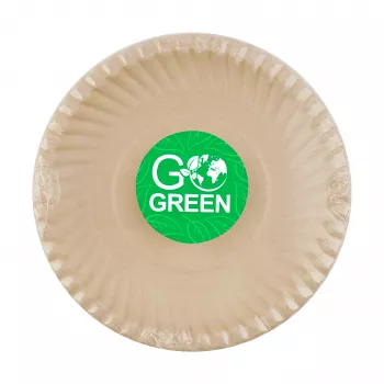 GOGREEN kompostuojamos cukranendrių lėkštės su „Go Green“ raštu Ø23cm, 10 vnt.