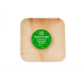 GoGreen Areca palmių lapų lėkštės 15x15 cm kvadratinės 10 vnt. natūralios vienkartinės