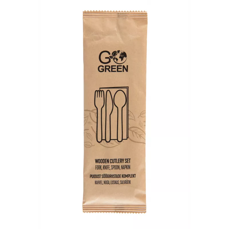 GOGREEN kompostuojamas pikniko indų rinkinys 4 asmenims, 24 dalių, augalinės kilmės, natūraliai baltas