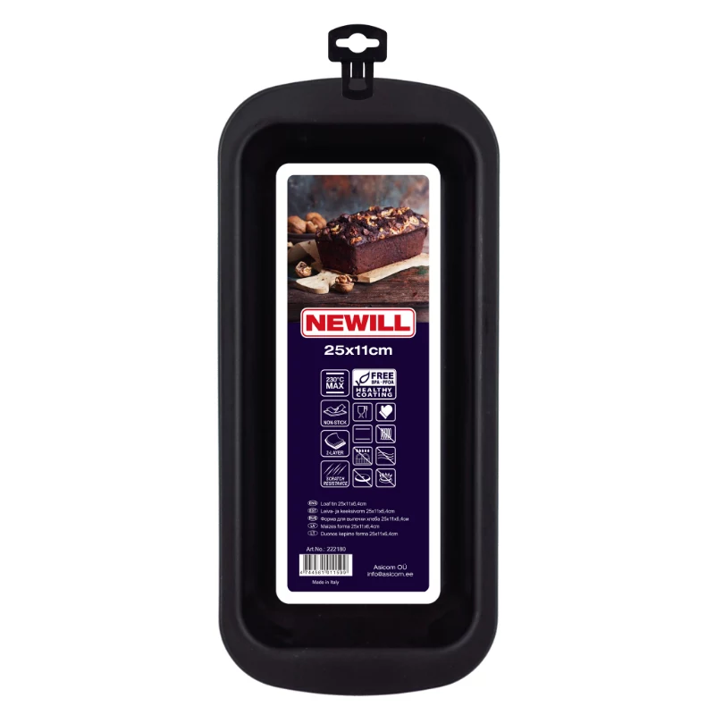 NEWILL Duonos kepimo forma 25x11x6,4 cm juoda neprideganti anglinio plieno