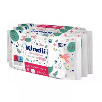 Kindii Sensitive kūdikių šlapios servetėlės, rinkinys 3x60 vnt.