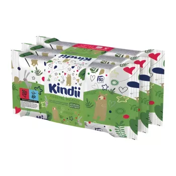 Kindii Natural Balance kūdikių šlapios servetėlės, rinkinys 3x60 vnt. - bekvapės, hipoalergeninės, be alkoholio