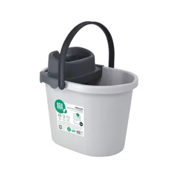 ECO EGO ovali kibiras su plokščiu mygtuku išgręžėju, 10 L, pilkas/žalias, polipropilenas