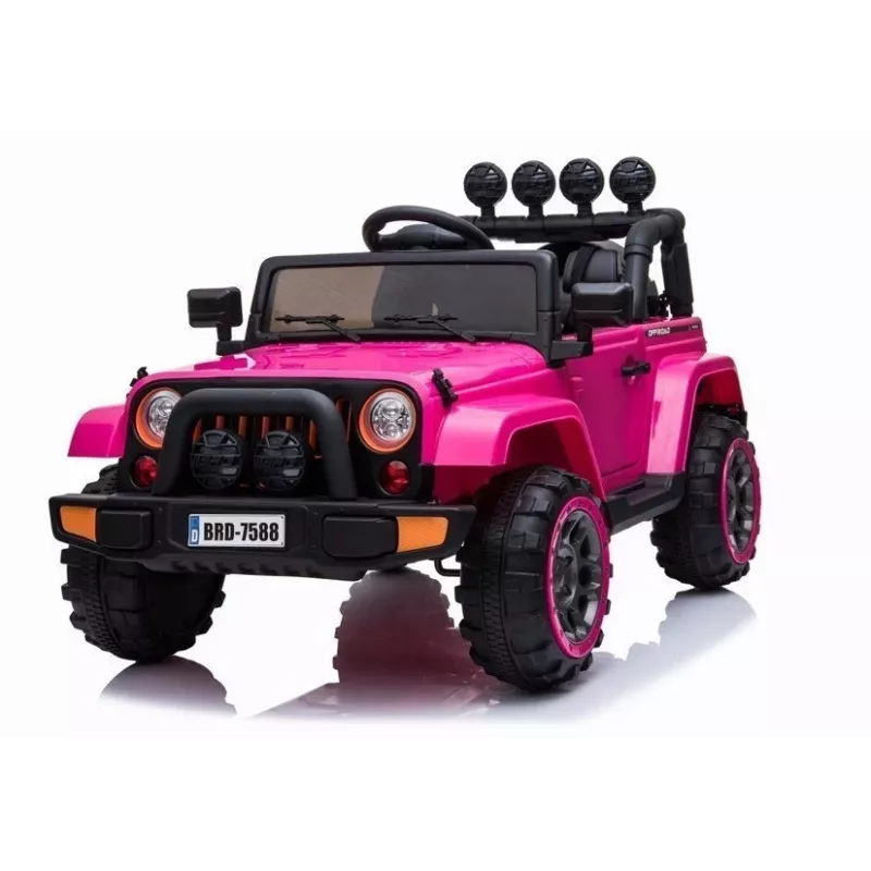 LEAN CARS BRD-7588 rausvas 12V elektrinis važiuojamasis džipas vaikams su LED apšvietimu, MP3, nuotolinio valdymo pulteliu, 4x4