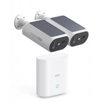AOSU Smart Security SolarCam P1 SE System 2-Cam Kit, 2K QHD, be laidų, saulės energija maitinamas, spalvų naktinio matymo, dvipusio garso, IP65, 2 kameros
