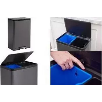Rubbermaid Elite Dual Stream 39L nerūdijančio plieno perdirbimo šiukšliadėžė su pėdų pedalu, 2 skyriai 2145987