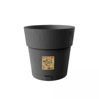 STEFANPLAST Ethica apvali gėlių vazonas su padėklu, 25 cm, pilkas, perdirbtas plastikas