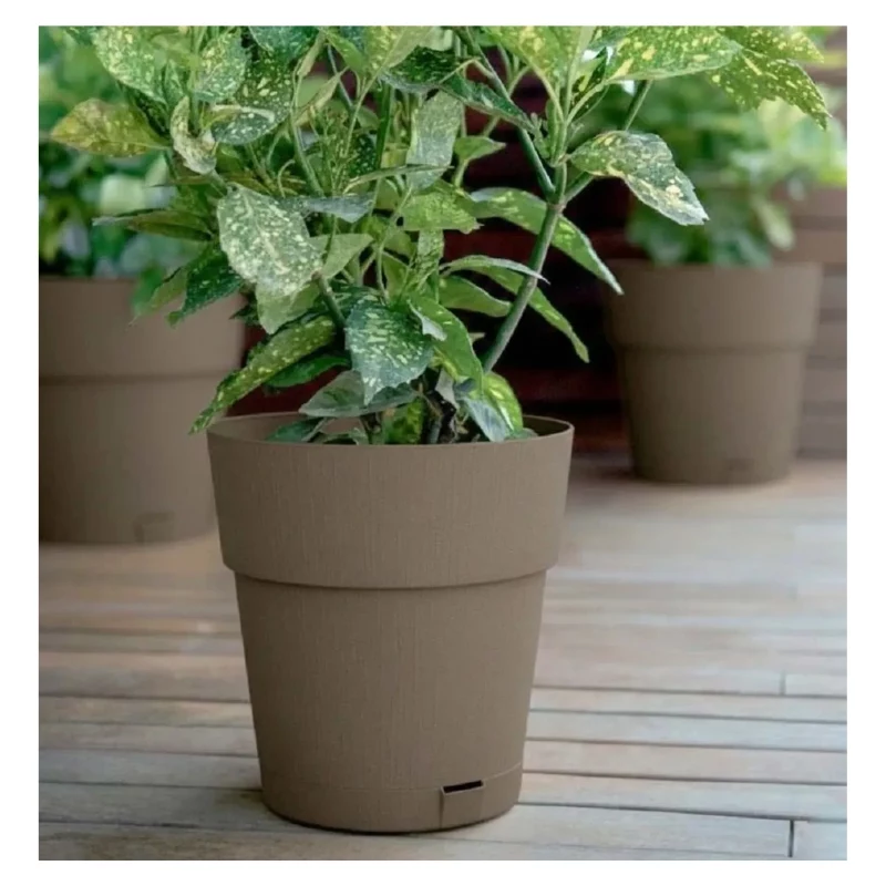 STEFANPLAST Ethica gėlių vazonas su padėklu, 25x25 cm, rudos spalvos, 8,5 l, perdirbtas plastikas