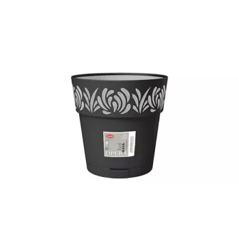 STEFANPLAST Gaia gėlių vazonas su padėklu, apvalus, 20 cm skersmens, 19 cm aukščio, 6 L, juodas