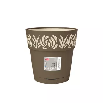 STEFANPLAST Gaia apvali gėlių vazonas su padėklu, rudos spalvos, Ø25 x 25 cm