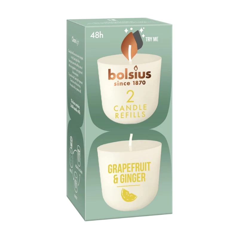 BOLSIUS Clean Light pakaitinės žvakės, 2 vnt., vanilės ir tonka pupelių kvapo