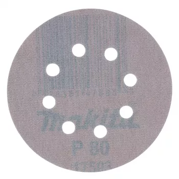 Makita D-65838 šlifavimo diskas 125mm P80 grūdėtumas 10 vnt. paketas Hook and Loop 8 skylių