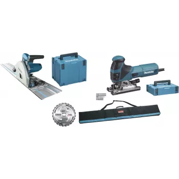 Makita pjūklų rinkinys MEU029J (SP6000J + 4351FCTJ) - panardinamasis diskinis pjūklas ir švytuoklinis siaurapjūklis, mėlynas/juodas