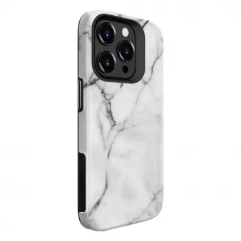 Evelatus Armor dėklas Apple iPhone 15 Pro – TPU+PC hibridas, marmuro baltas spaudinys