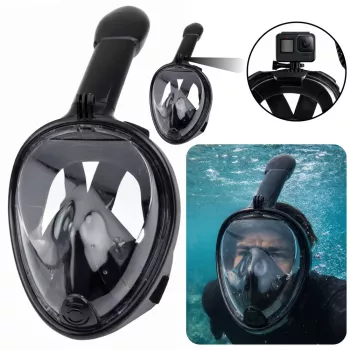 LEAN TOYS viso veido snorkelinimo nardymo kaukė su apsauga nuo rasojimo juoda L/XL