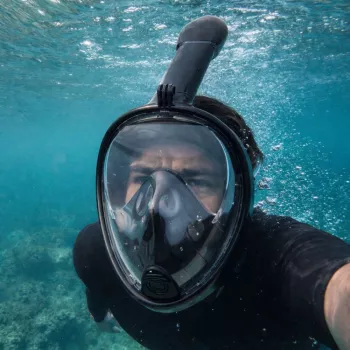 LEAN TOYS viso veido snorkelinimo nardymo kaukė su apsauga nuo rasojimo juoda L/XL