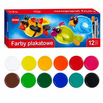 LEAN SCHOOL MONA mokykliniai plakato dažai 12 spalvų x 20 ml
