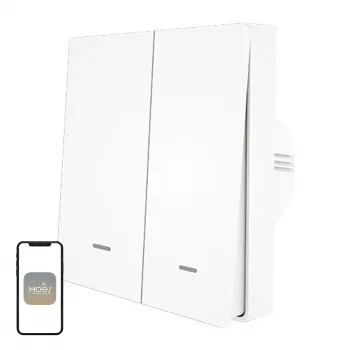 MOES ZS-B-EU2 ZigBee 2 kanalų šviesos jungiklis, nereikia nulinio laido, baltas