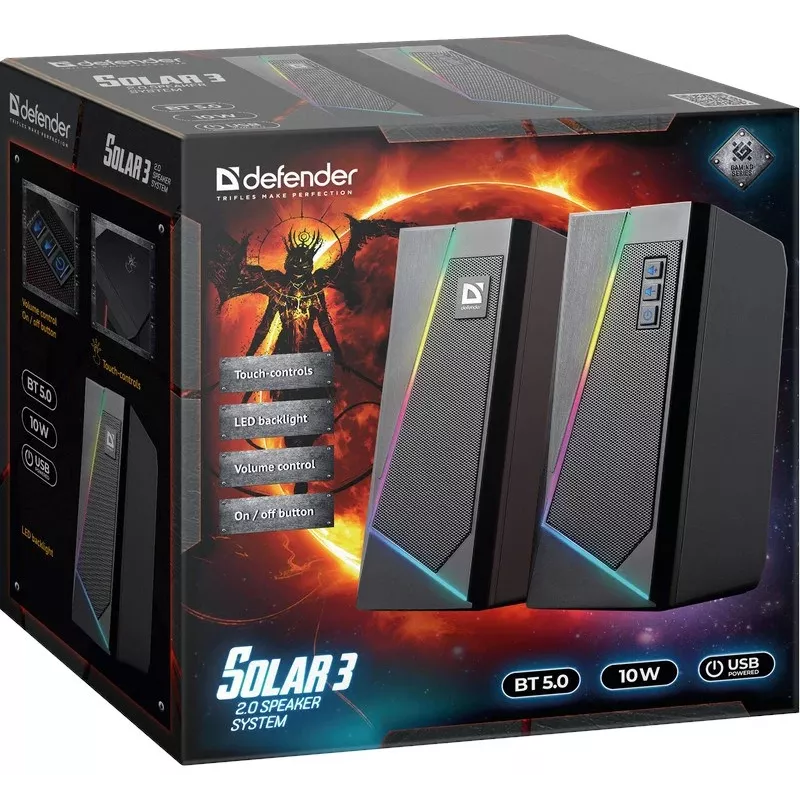 Defender Solar 3 2.0 Bluetooth garsiakalbis, 10W, LED, USB, juodas