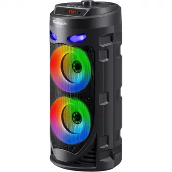 Defender CRASHBOOM 16W nešiojamas Bluetooth garsiakalbis su karaokė, FM, LED, TWS, mikrofonu ir nuotolinio valdymo pulteliu - juodas
