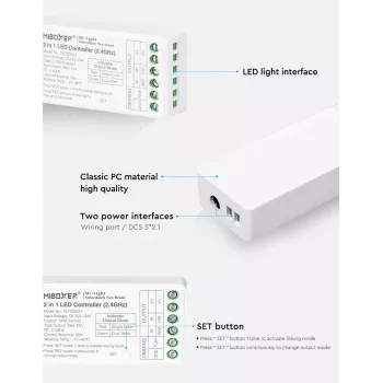 MiBoxer FUT035S+16kHz 2-in-1 dvigubos baltos spalvos LED valdiklis (DC12/24V, 2.4GHz, 16kHz be mirgėjimo)