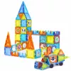 LEAN TOYS Magnetiniai lavinamieji kaladėlės su langeliais ir 3D transporto priemonių lipdukais, 138 vnt.