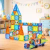 LEAN TOYS Magnetiniai lavinamieji kaladėlės su langeliais ir 3D transporto priemonių lipdukais, 138 vnt.