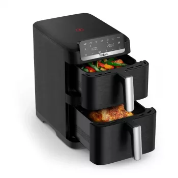 TEFAL dvigubų krepšelių oro gruzdintuvė EY7528E0 Easy Fry Crispy Stack, 2700 W, 6 L + 4 L, juoda