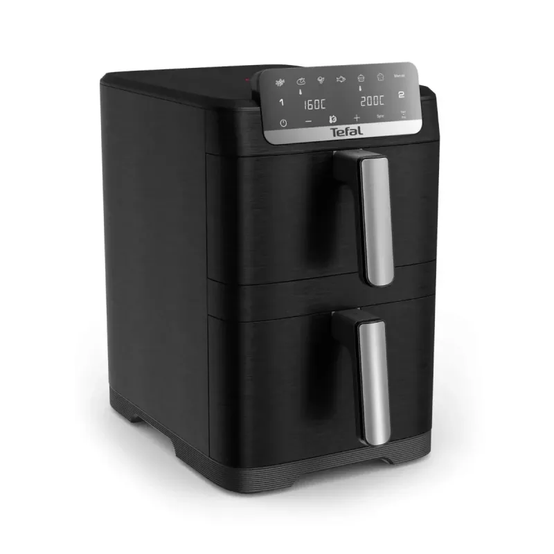 TEFAL dvigubų krepšelių oro gruzdintuvė EY7528E0 Easy Fry Crispy Stack, 2700 W, 6 L + 4 L, juoda
