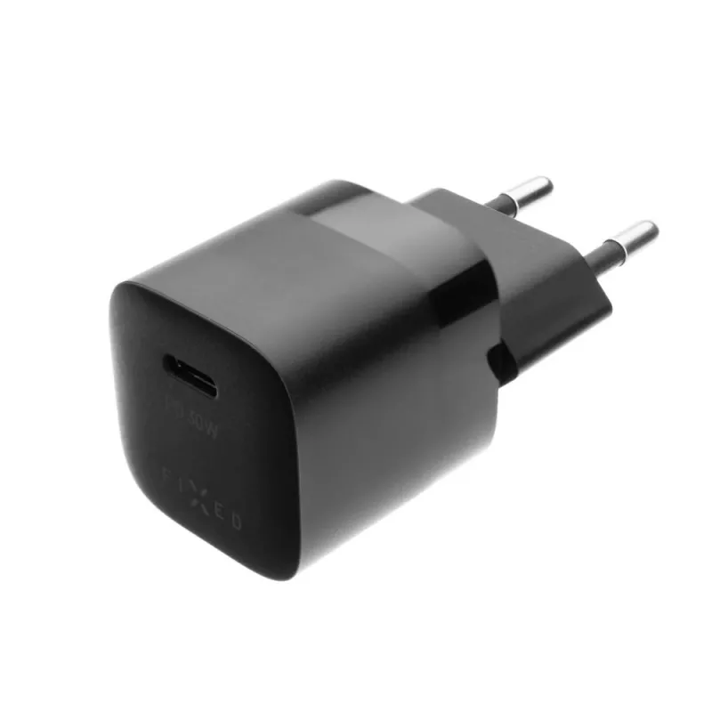 Fiksuotas mini sieninis įkroviklis su USB-C išėjimu ir PD palaikymu, 30W - juodas FIXC30M-C-BK