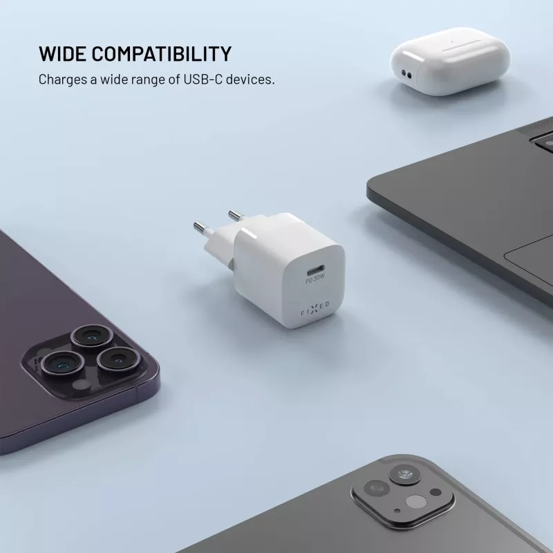 Fiksuotas mini USB-C GaN įkroviklis 30W - juodas