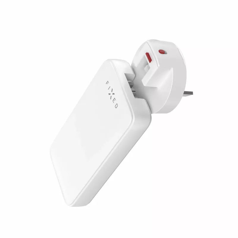 Fixed Slim Traveller 2xUSB-C kelioninis įkroviklis su pasaulio adapteriais, GaN, 45W - baltas