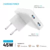 Fixed Slim Traveller 2xUSB-C kelioninis įkroviklis su pasaulio adapteriais, GaN, 45W - baltas