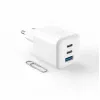 Fiksuotas Mini 2x USB-C ir USB GaN įkroviklis 65W Baltas