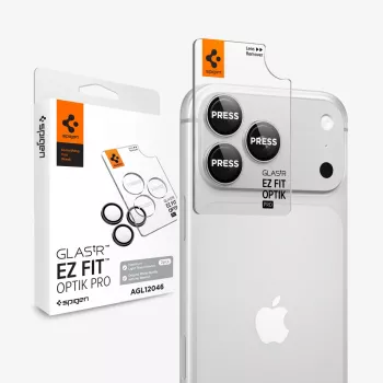 Spigen Optik Pro GLAS.tR EZ FIT fotoaparato lęšių apsauga, 2 vnt. rinkinys, skirta iPhone 18 Pro / 18 Pro Max - sidabrinė