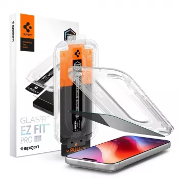 Spigen Glas.tR EZ Fit Pro HD Privacy grūdinto stiklo ekrano apsauga, skirta iPhone 18 Pro